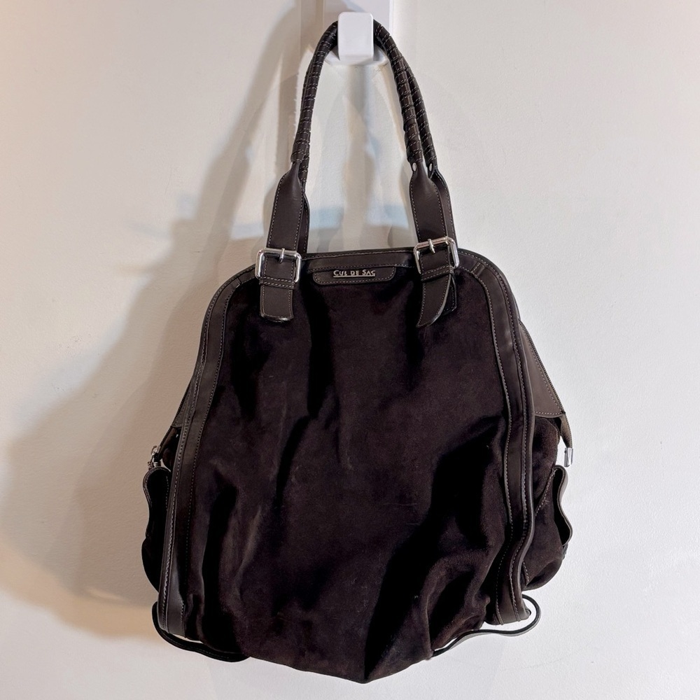 CUL DE SAC Suede Slouchy Bohemian Style Leather Accents Multiple Inner Pockets